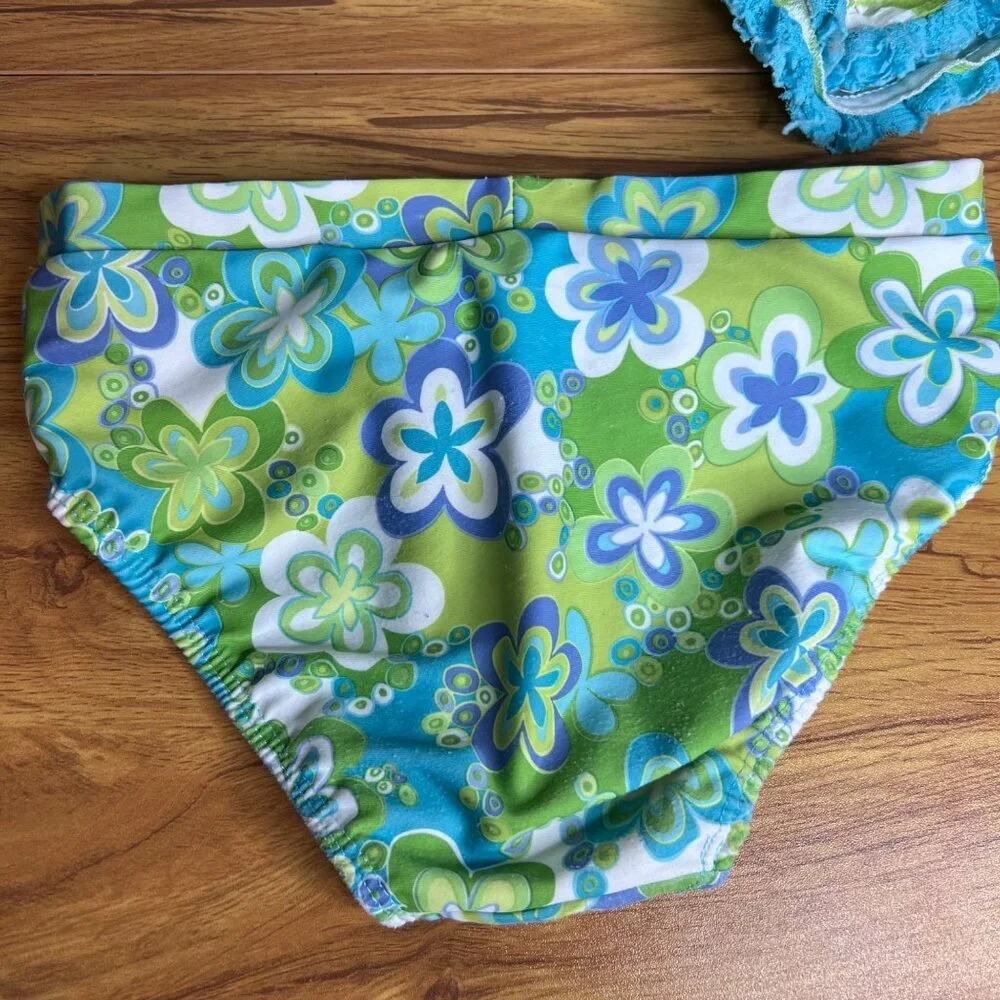 Frankie & Daisy 2 Piece Swimsuit Girls Size 6X Retro Floral‎ Ruffle Tankini